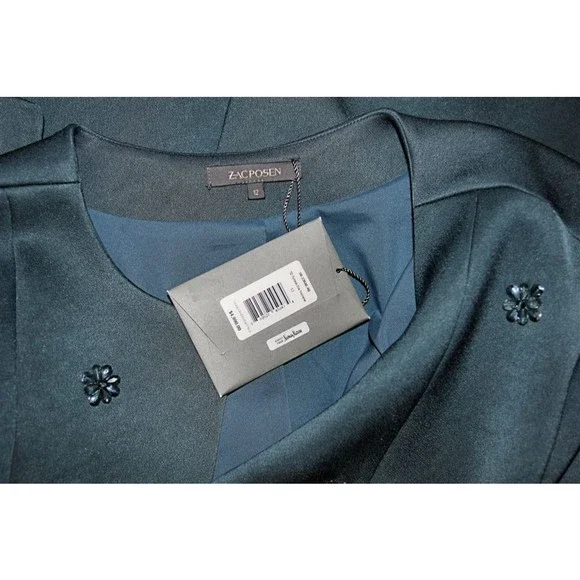 NWT ZAC POSEN Teal Sark Blue Beaded Sequin Rhinestone Jacket Coat 12